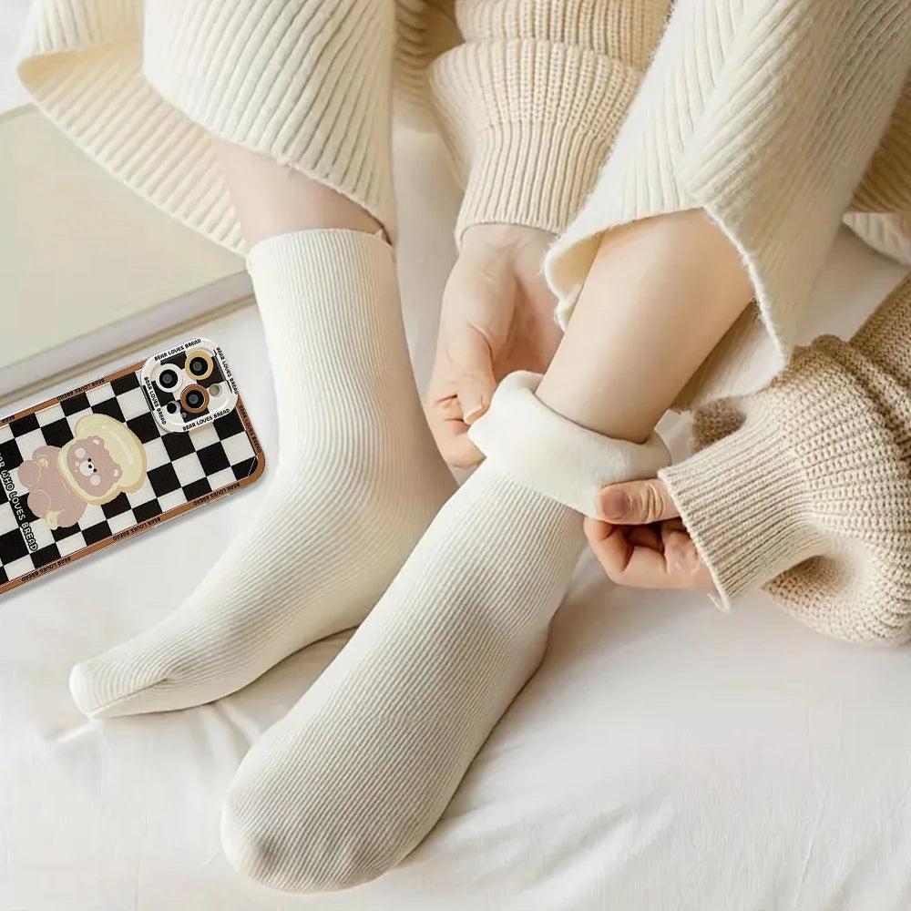 5pairs Winter Warm Solid Women Socks Thicken Thermal Socks Black Skin Seamless Snow Sock Unisex Socks