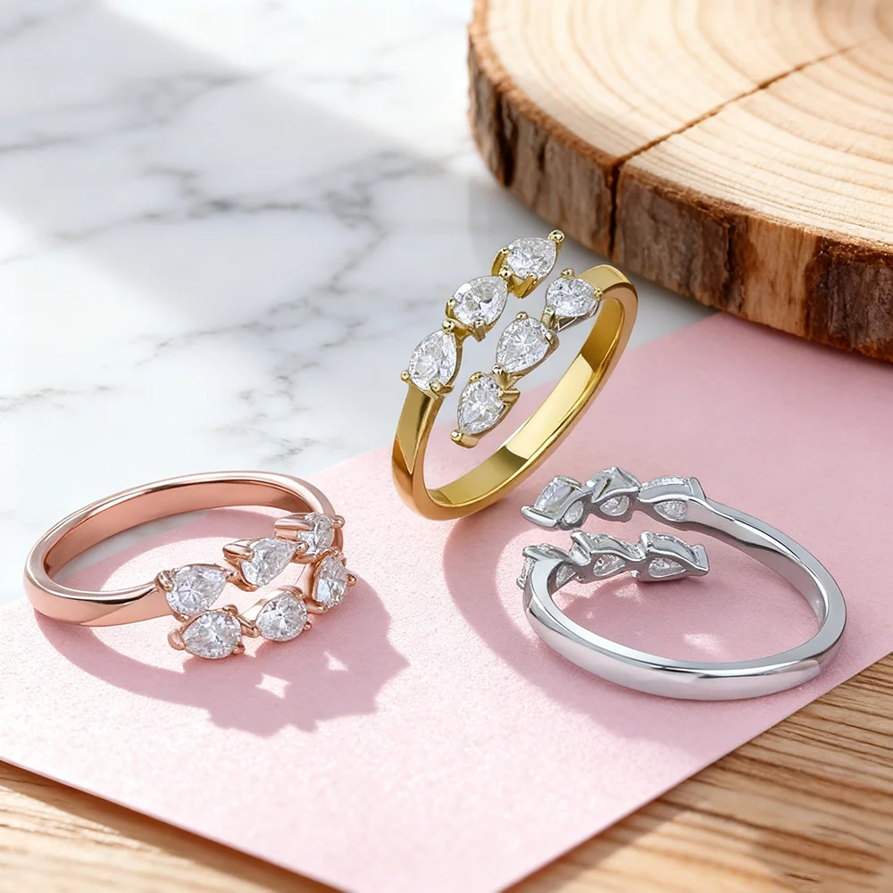 Pear Cut Moissanite Open Ring