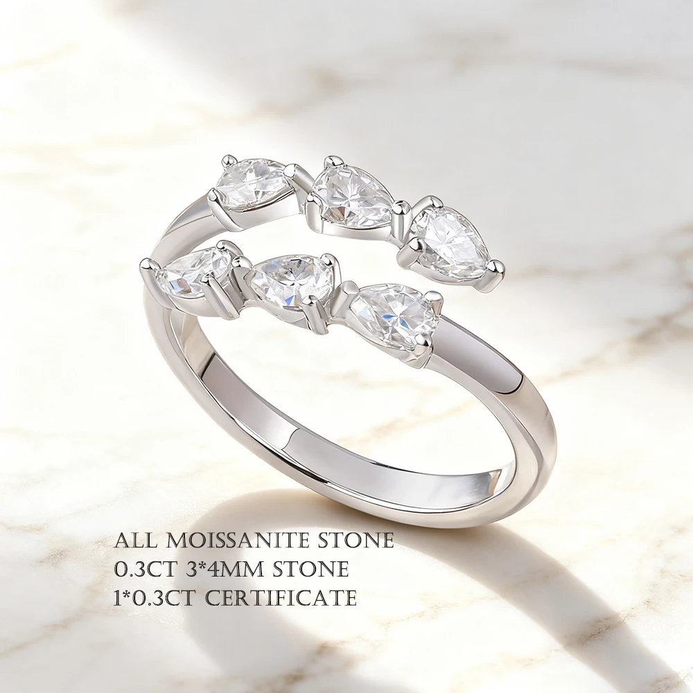 Pear Cut Moissanite Open Ring