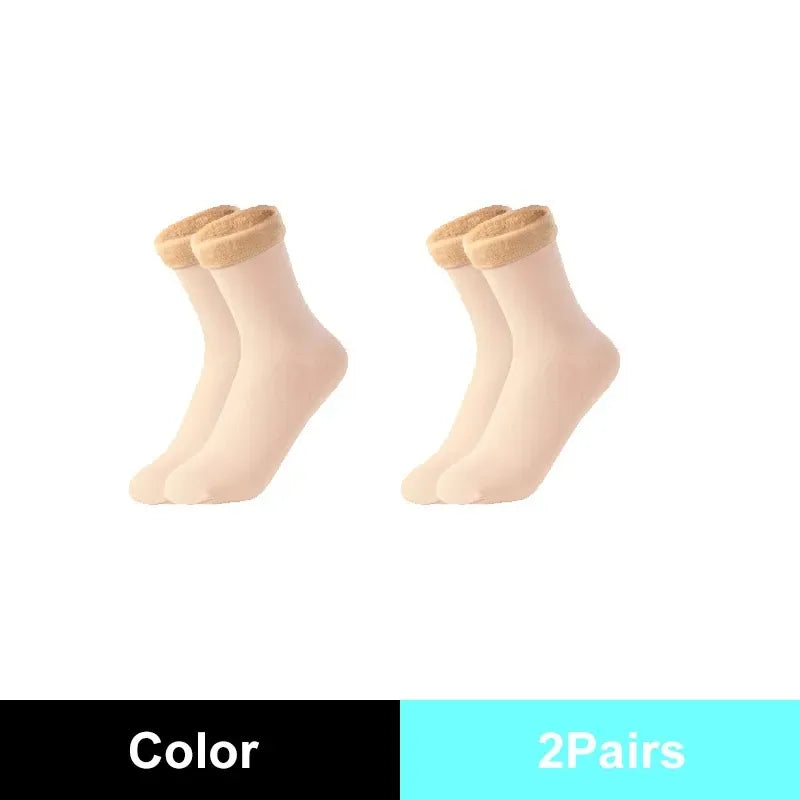 Winter Warm Solid Women Socks Thicken Thermal Socks Wool Cashmere Black Skin Seamless Snow Sock Velvet Unisex Socks