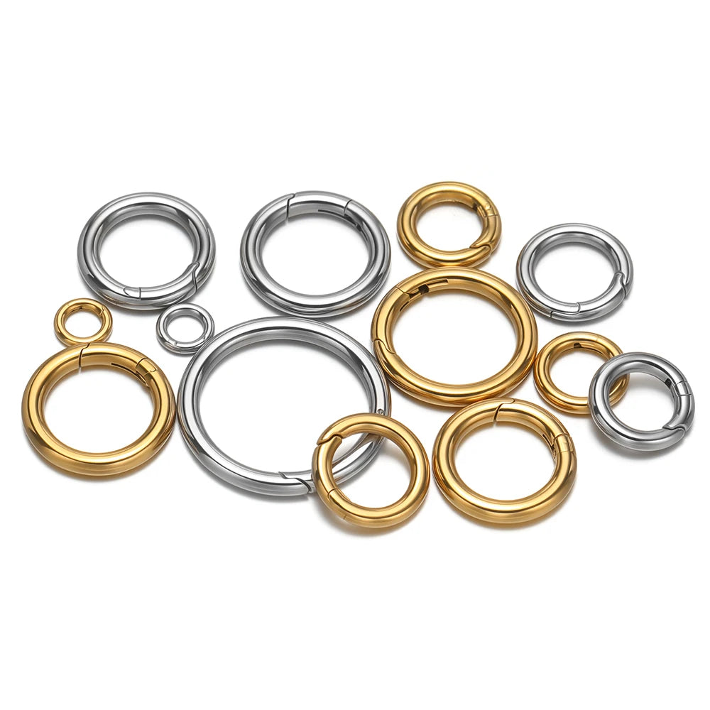 2Pcs/Lot Round Spring Clasps Stainless Steel Gold Plated Keyrings Buckles Connectors for DIY Jewelry Bag Hooks Making Components
