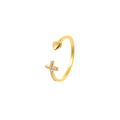 S925 Sterling Silver 18K Gold-Plated Adjustable Cross And Heart Ring For Women