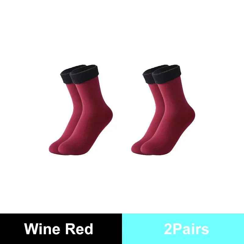 Winter Warm Solid Women Socks Thicken Thermal Socks Wool Cashmere Black Skin Seamless Snow Sock Velvet Unisex Socks