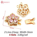 4 Sets Full Size 21x15MM 18K Gold Color Brass Zircon Flower Necklaces Connect Clasps High Quality Diy Jewelry Making Supplies